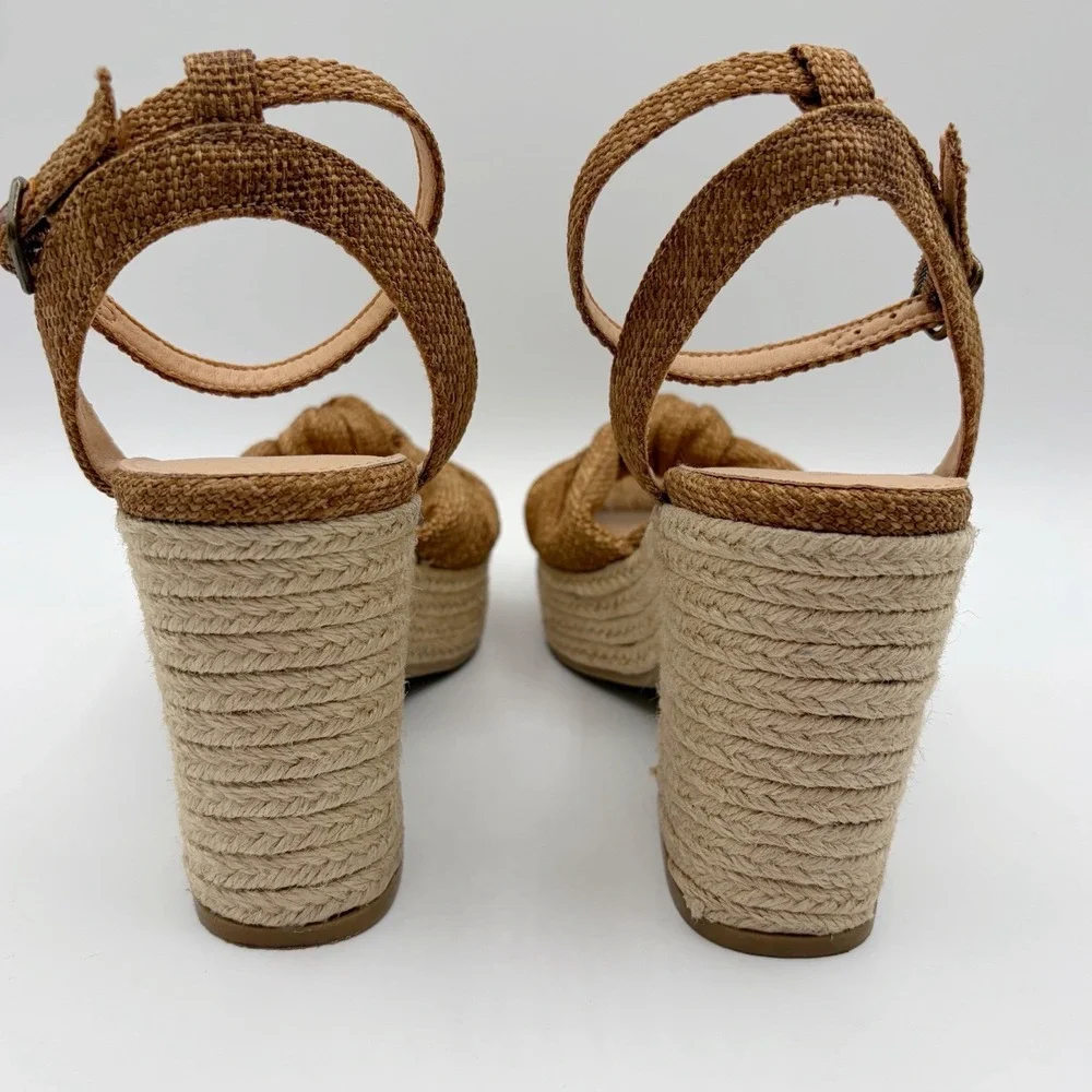 Oasis Society Mackenzie Espadrille Wedge Sandal Sz 9 Platform Ankle Strap Raffia